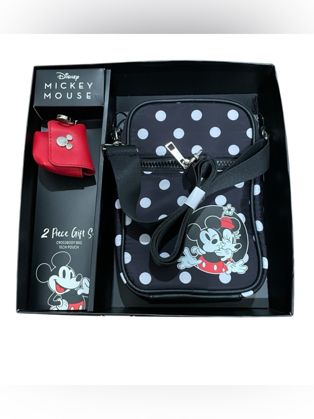Disney Bioworld Mickey Mouse Crossbody Bag Polka Dot Black Red 2 Piece Gift Set